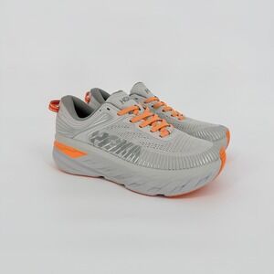 Hoka Bondi 7 Running Shoes Womens 9.5 Mens 8.5 Grey Orange Athletic Gym Workout